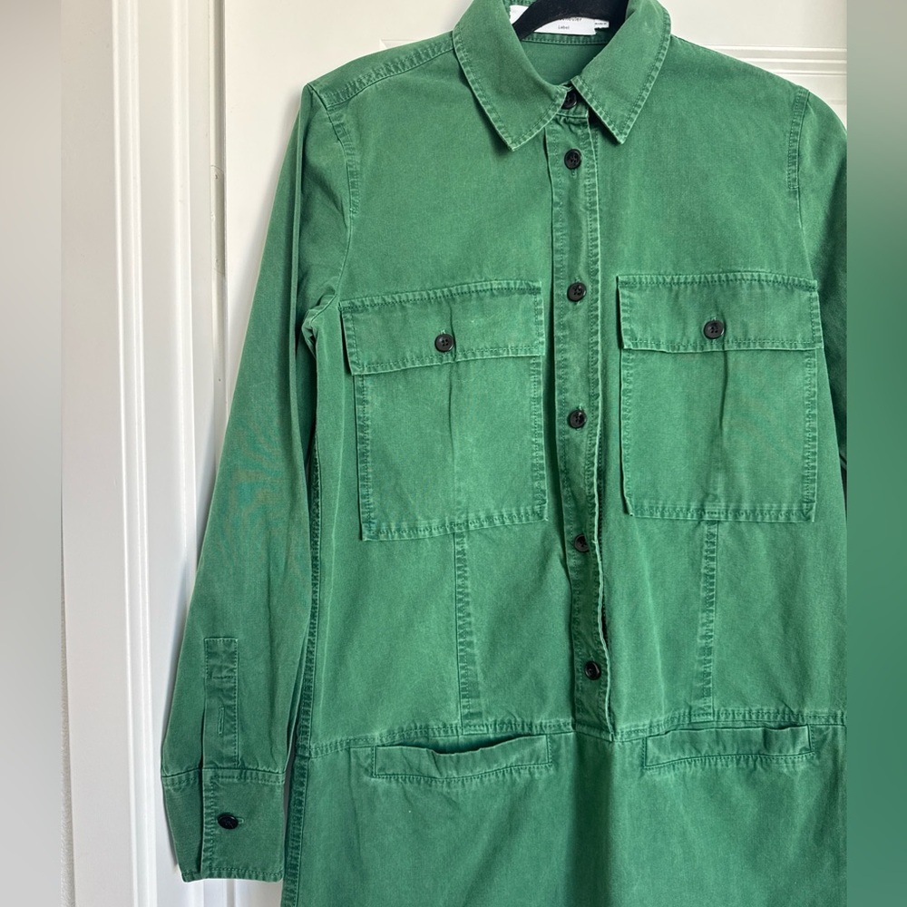 Proenza Schouler White Label Green Long Sleeve Button Down Collared Dress Size 4 - Picture 2 of 10